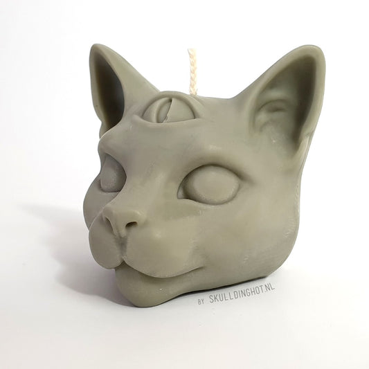 Cat candle olive green