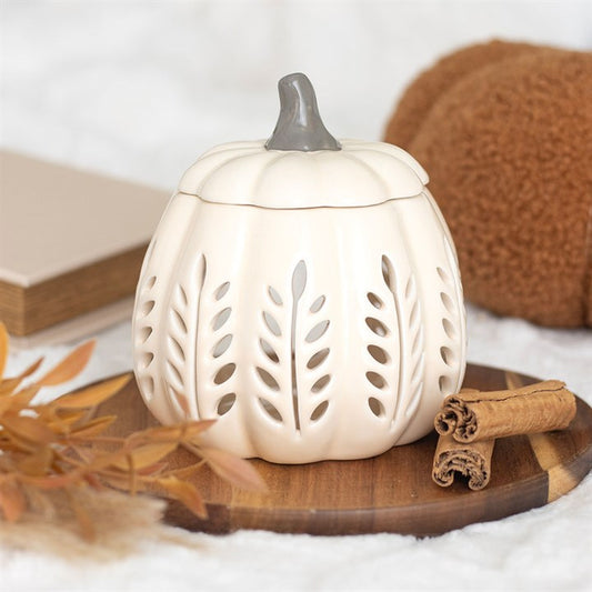 White pumpkin with cut-out incense burner